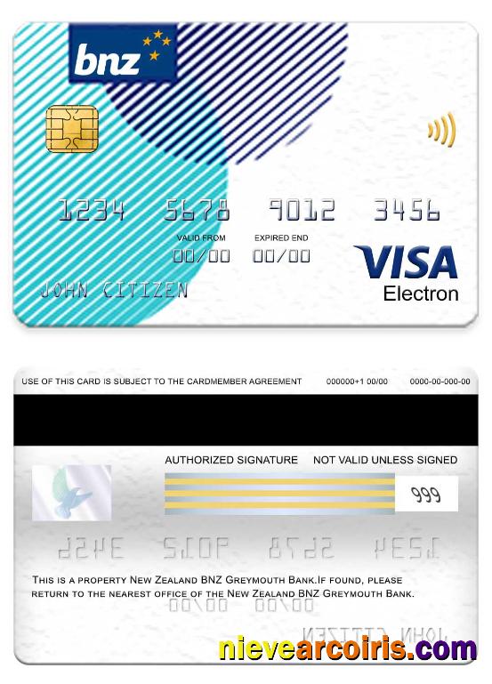 New Zealand BNZ Greymouth Bank visa electron card
